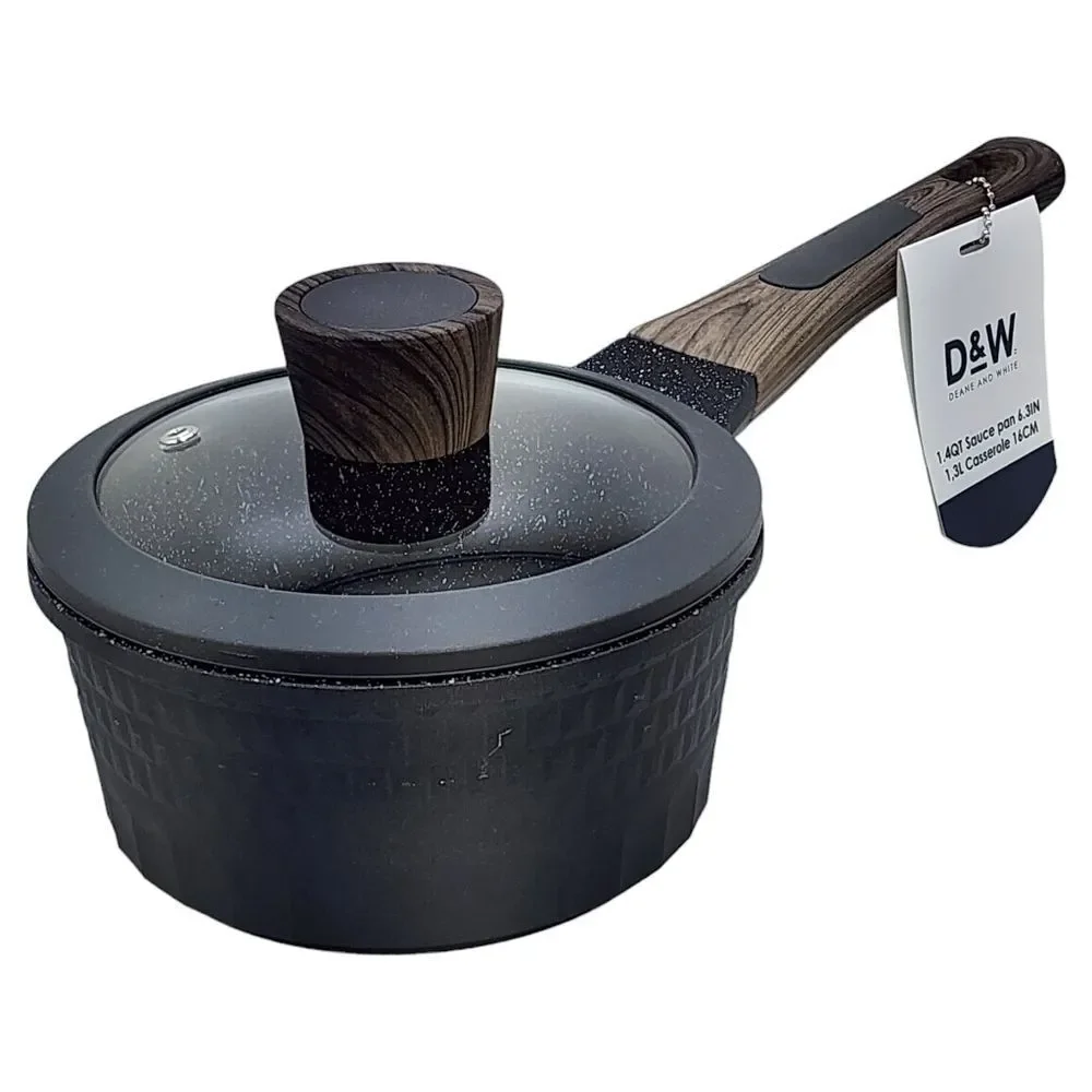 D&W Premium Cookware 6.3in Saucepan Casserole with Lid Aluminum 1.4QT Charcoal